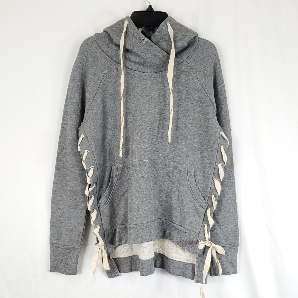 BLACK ORCHID Lace Down Distressed Grey Hoodie